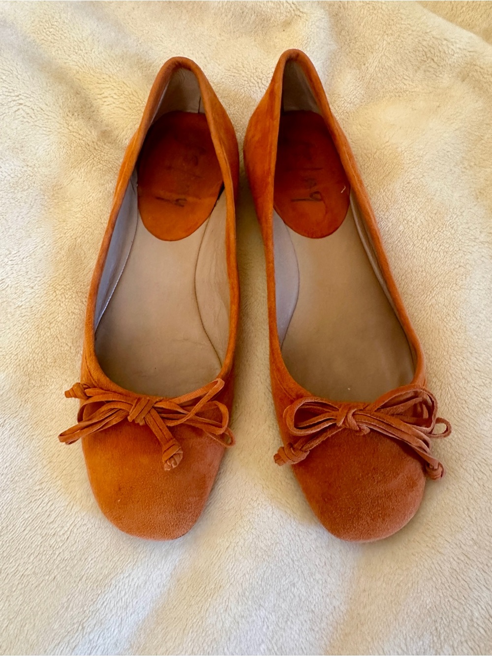FRENCH SOLE FS/NY Orange Brown Suede Leather Ballet Flats w Bow 38 or 7.5 Fall